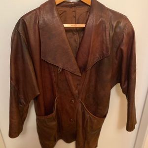 Unisex Real Leather Coat Dark Brown M/L Made Italy